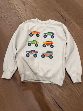 Men's Cream Sweatshirt with Colorful Monster Truck Print